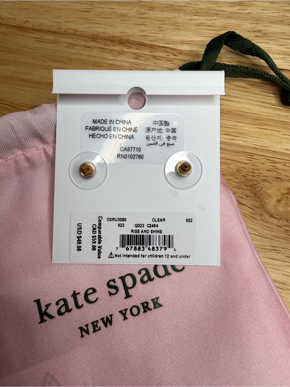 kate spade Rise and Shine Stud Earrings & Dustbag NWT $49 - Picture 4 of 6